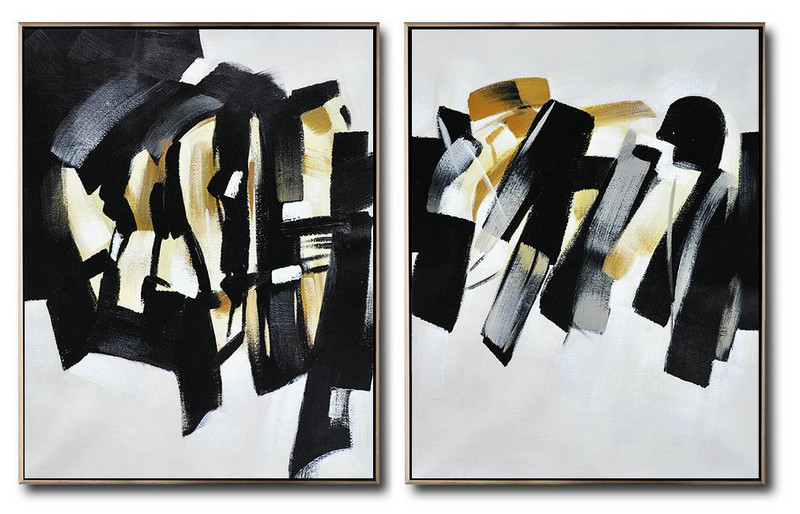 Huge Abstract Painting On Canvas,Large Set Of 2 Blue Minimalist Painting On Canvas - Hand Painted Acrylic Painting